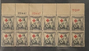 Scott #702, 2c Red Cross Plate Block of 12, Plate #'s 20441(B) & 20447(R), MNH - Bild 1 von 1