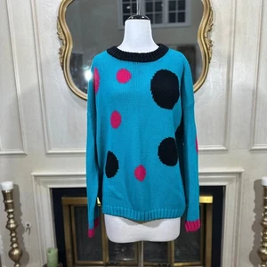 Vintage Emporio Gitano 80s 90s Oversized Polka Dot Sweater 2X Blue Black Pink - Picture 1 of 10