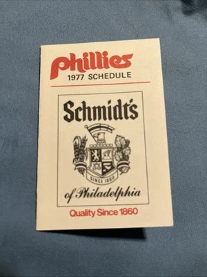 POCKET SCHEDULE MLB 1977 PHILADELPHIA PHILLIES     SCHMIDTS of PHILADELPHIA - Image 1 of 4