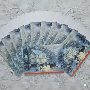 Kinkade 10 Thank You Greeting Cards Hallmark Blank Inside Winter Holiday Xmas - Picture 1 of 6