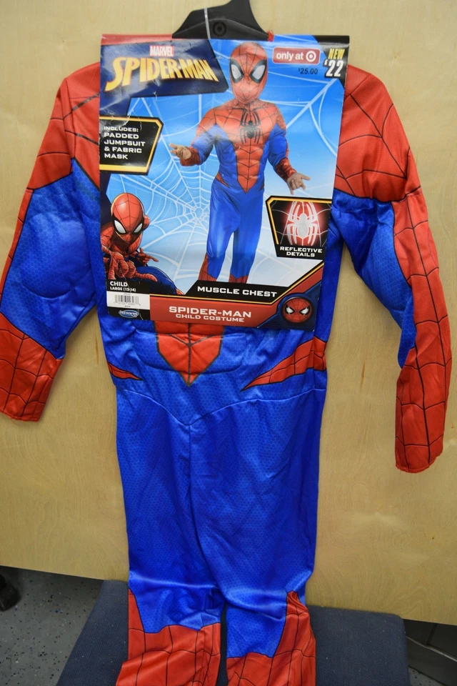 Marvel Spider-Man Muscle Chest REFLECTIVE Costume Size L (12-14)