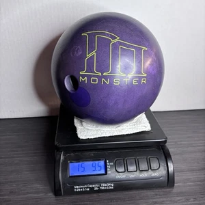 Vintage BRUNSWICK MONSTER Energy Purple & Green Marble Bowling Ball 15lbs 10oz - Picture 1 of 13