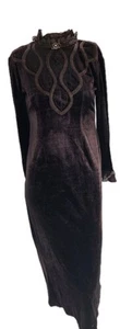 Abito donna immagine specchio piccolo vintage bordeaux velluto gotico maxi matita - Foto 1 di 6