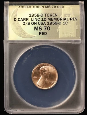 1958-D Dan Carr Lincoln 1C Memorial Rev O/S en EE. UU. 1959-D 1 centavo ANACS MS 70 rojo - Imagen 1 de 4