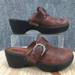 Crocs Shoes Womens 8 Cobbler Mules Heels Buckle 15513 Brown Leather Slip on - Picture 1 of 16