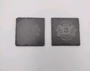 KCCO Keep Calm Chive On SLATE COASTERS (2) Chive.com Double Lion Crest MMVIII - Picture 1 of 2