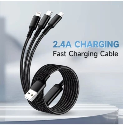 3in1 Multi USB Fast Charger Charging Cable Cord For Type C Android Micro iPhone - Image 1 of 4
