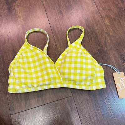 Yellow & White Checked Seersucker Bikini Top - NWT - Size Xs Kona Sol - Image 1 of 4