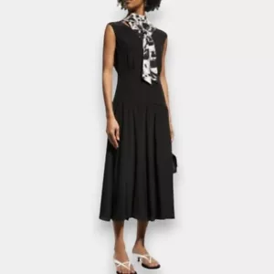 Vestido Jason Wu 100% Seda Manga Gorra Midi Calce y Acampanado Cuello Corbata Negro 8 Nuevo con Etiquetas - Imagen 1 de 17