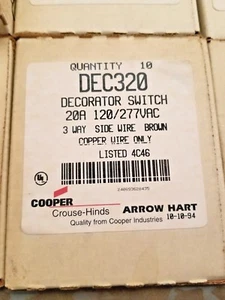 Cooper-Arrow Hart DEC320 Decorator Switch, Side Wire, Brown, QTY 10 - Picture 1 of 1