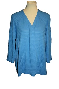 Chicos Size 3 XL 16 Open Front Blue Shirt Top Cardigan Sweater 3/4 Sleeve NEW - Picture 1 of 2