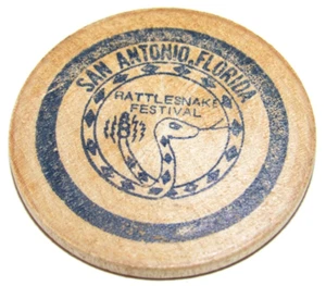 Vintage San Antonio, FL Rattlesnake Festival Wooden Nickel - Token Florida Fla. - Picture 1 of 2