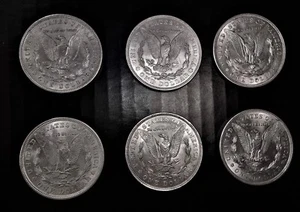 6 PCS US $1 SILVER MORGAN DOLLAR COINS 1 OZ. 1921 90% UNCIRCULATED, SEE PHOTOS - Picture 1 of 9