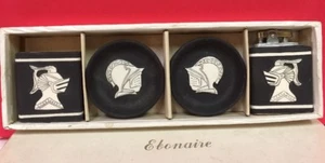 Fantastic Mid Century Ebonaire Smoking Set Japan Ceramic 4 Pc NIB  - Picture 1 of 9