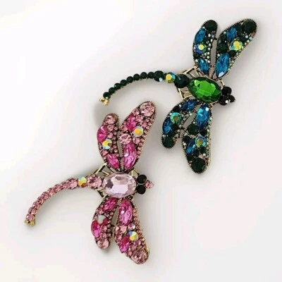 Broches de libélula de bronce y estrás de cristal de ojos negros 1 Ea que elijas Foto 1 de 4