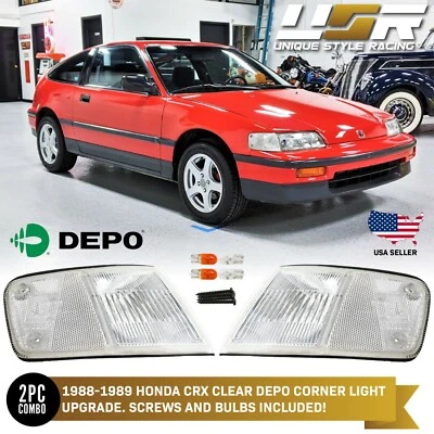 DEPO Chrome Housing Clear Lens Corner Lights + Bulbs for US Spec 88-89 Honda CRX - Image 1 of 4