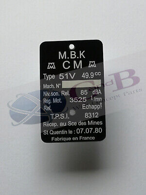 PLAQUE  MBK CM  Type 51 V ( Rupture De Stock , Disponible Sous 15 Jours ) • 26€