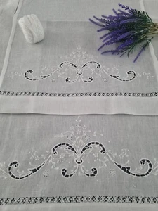 Asciugamani Bellavia in lino 100% con ricamo Intaglio e punto pieno a mano - Picture 1 of 12