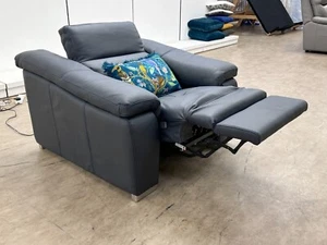 Furniture Village 'Galileo' Power Recliner Chair Torello Blue Italian Leather - Picture 1 of 8