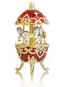 Keren Kopal Red Wind up Music Horse Carousel Decorated with Austrian Crystals - Picture 1 of 17