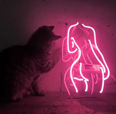 🔥14" Pink Female Silhouette Neon Sign -Elegant Wall Art for Bedroom or Gift