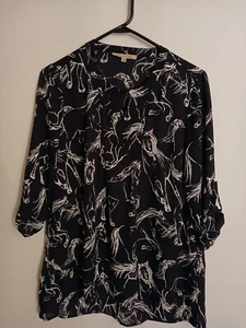 Women's My Danielle Black With White Horse Pullover Tunic Blouse With Roll... - Picture 1 of 13