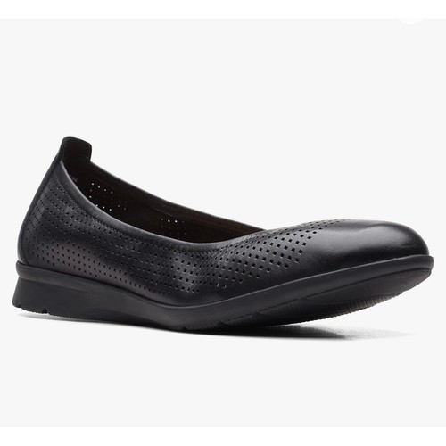 Balletto donna Clarks nero in pelle Jenette Ease piatto taglia 11