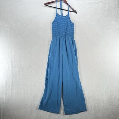 Bella Dahl Jumpsuit Womens Small Blue Halter Smocked Lyocell Wide Leg Beach Boho - Image 1 of 4