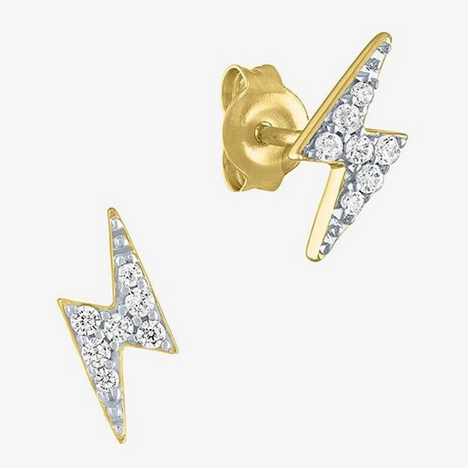 1/10CT Natural Diamond LIghtning Bolt Stud Earrings in Yellow Gold Plated Silver - Image 1 of 1