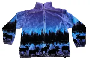 Black Mountain Fleece Jacket Womens XL Alaska Moose Twilight Purple Pockets - Picture 1 of 4