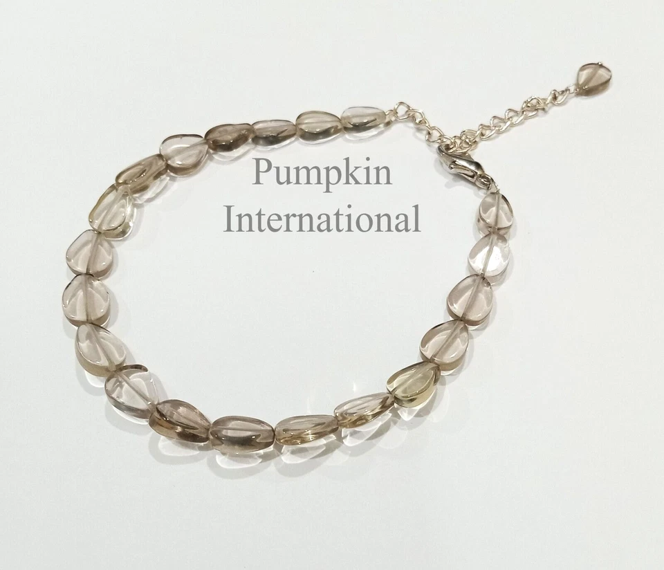 Brazalete de plata de ley 925 con cuentas de cuarzo ahumado natural en forma de pera Foto 1 de 3