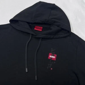 Hugo Boss Men Black Doplin Red Logo Hoodie Pullover Sweatshirt Pockets Size XL - Picture 1 of 8