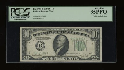 DBR 1934-D $10 New York Fr. 2009-B PCGS 35 PPQ Serial B67813823F - Image 1 of 2