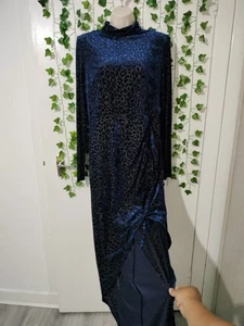 Plt blue velvet longsleeve ruched side dipped hem midi maxi dress size UK 16 - Picture 1 of 17