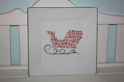 St Nicholas Square Eat Drink and Be Merry Square Salad Plate Sleigh 8" - Image 1 of 3