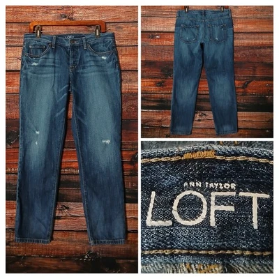 Ann Taylor LOFT Jeans 6 28 Boyfriend Low Rise Button Fly Blue Denim 100% Cotton  - Image 1 of 4