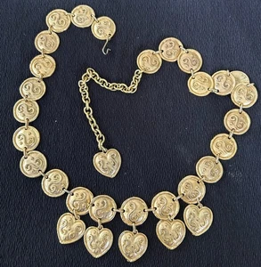 VTG Italy Hearts Belt Necklace Rambaud Or ? Etruscan Style Beautiful Solid 1980s - Picture 1 of 6