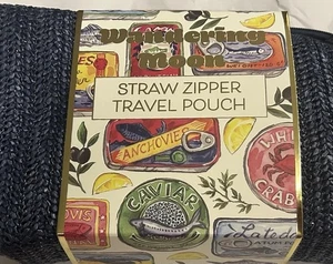 New Blue Straw Zipper Travel Pouch Wandering Moon Blue - Picture 1 of 21