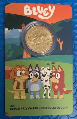 Bluey Dollar buck coin card. Bluey & Friends Privy mark UNC from new RAM box. - Image 1 of 4