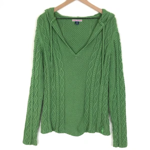 VTG Ralph Lauren POLO Cable Knit Sweater Women’s M Green 100% Cotton Pullover V - Picture 1 of 12