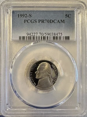1992 S Proof Jefferson Nickel .05C PCGS PR70DCAM - Image 1 of 4