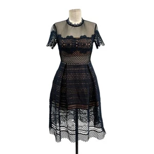 Self-Portrait Felicia Embroidered Midi Dress Navy Blue Sheer Size US 2 - Picture 1 of 14