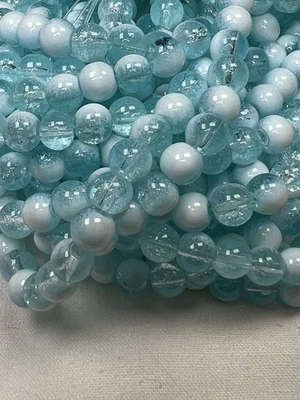 75 6mm Two-Tone Crackle Glass Beads Turquoise & White - Image 1 of 3