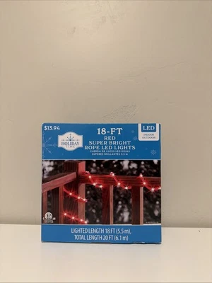 Holiday Time 18 FT Red Super Bright Rope Lights LED Christmas Holiday Decor NEW - Image 1 of 2