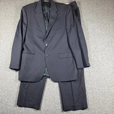 Chaps Navy Pinstripe 2-Piece Suit Jacket Pants Men’s 44L 38X32  Cuffed - Image 1 of 4