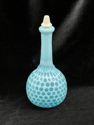 "Antigua botella de peluquero de vidrio pontilado opalescente azul de 7""" Foto 1 de 4