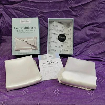 100% Mulberry Silk TWO Pillowcases QUEEN Ivory White Gift Boxed Hair Friendly - Image 1 of 4