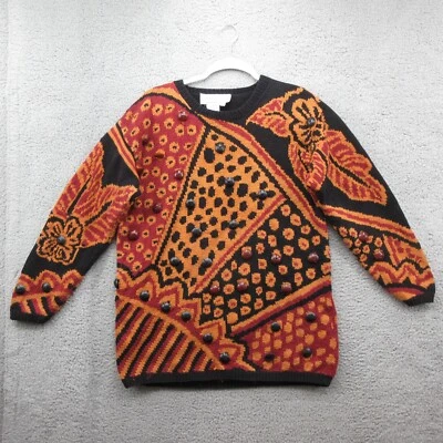 Suéter Adrienne Vittadini Vintage Mujer Grande Estampado Animal Botones Florales Foto 1 de 4