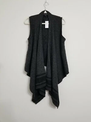 BANANA REPUBLIC Women Vest Alpaca Wool High Low Gray Black Stripe Drape Sz S - Image 1 of 4