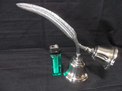 DOUBLE SONNETTE DE TABLE A LA PLUME METAL ARGENTE ENGLAND - Photo 1/4